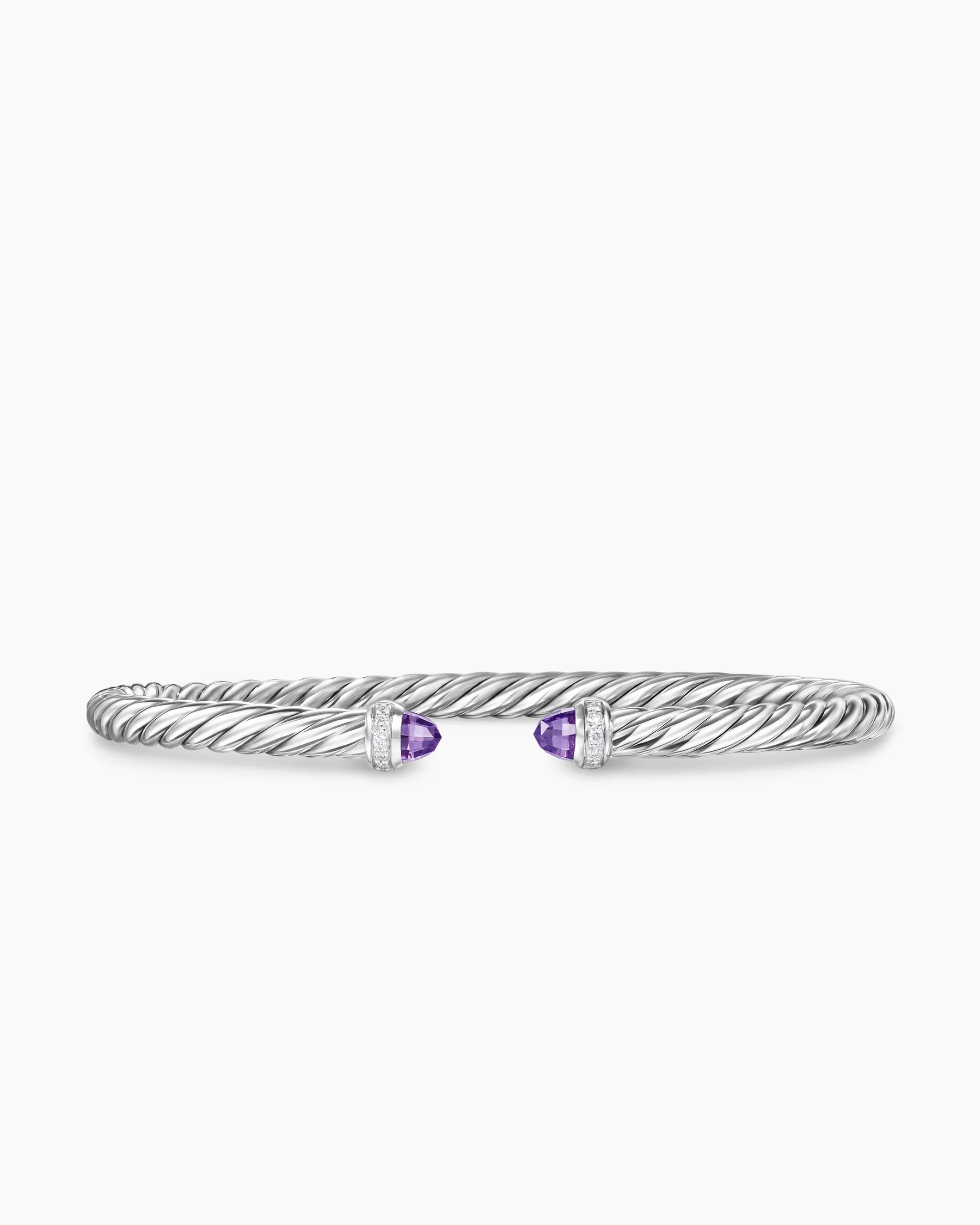 Cable Flex® Bracelet in Sterling Silver with Amethyst and Diamonds, 4mm 58 Cable Flex® Bracelet in Sterling Silver with Amethyst and Diamonds, 4mm
