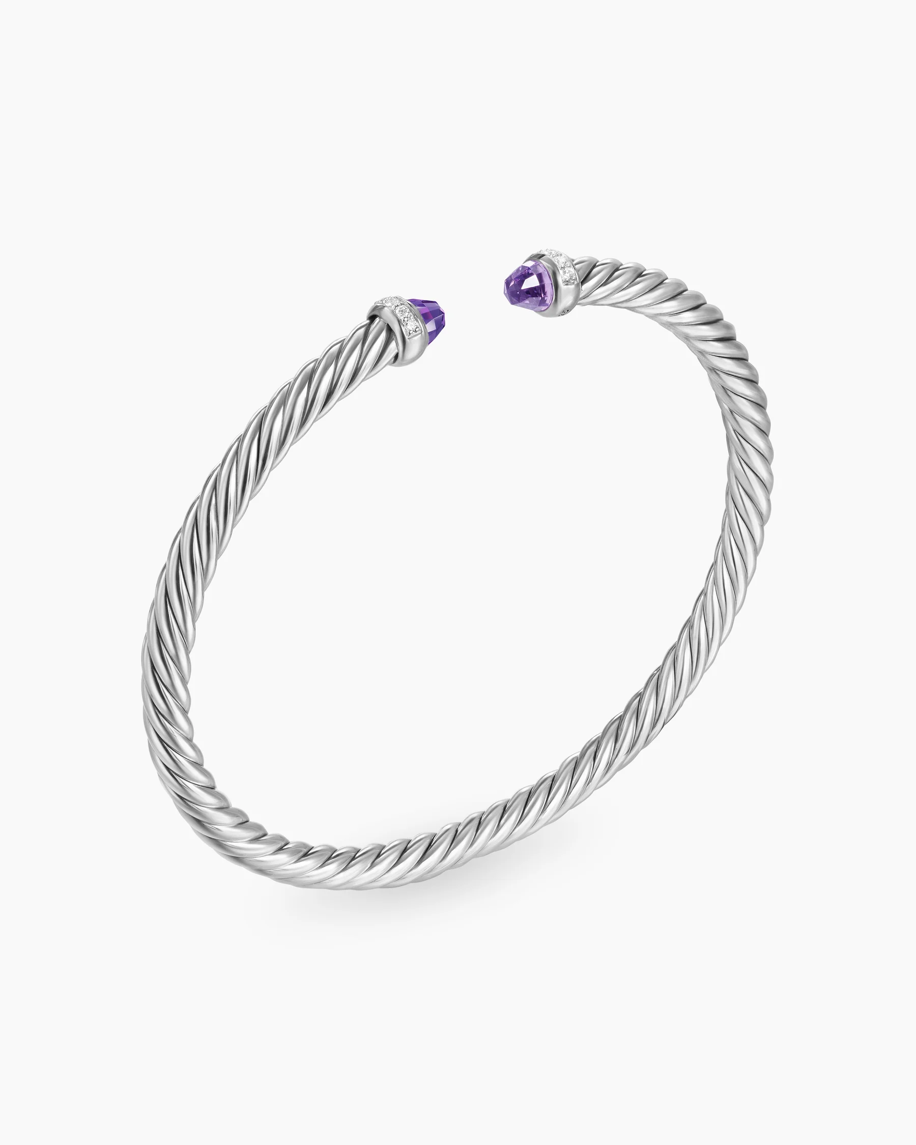 Cable Flex® Bracelet in Sterling Silver with Amethyst and Diamonds, 4mm 60 Cable Flex® Bracelet in Sterling Silver with Amethyst and Diamonds, 4mm