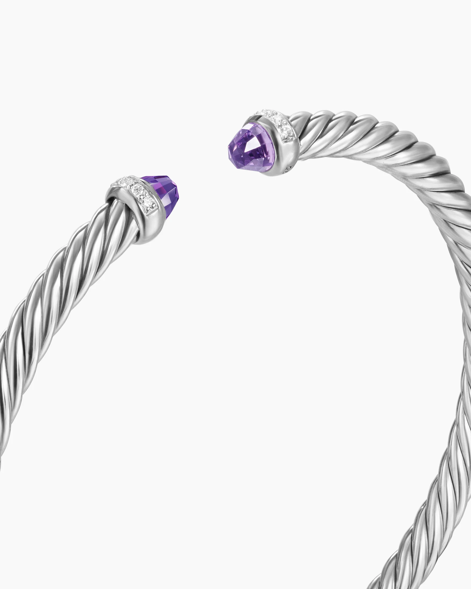 Cable Flex® Bracelet in Sterling Silver with Amethyst and Diamonds, 4mm 62 Cable Flex® Bracelet in Sterling Silver with Amethyst and Diamonds, 4mm