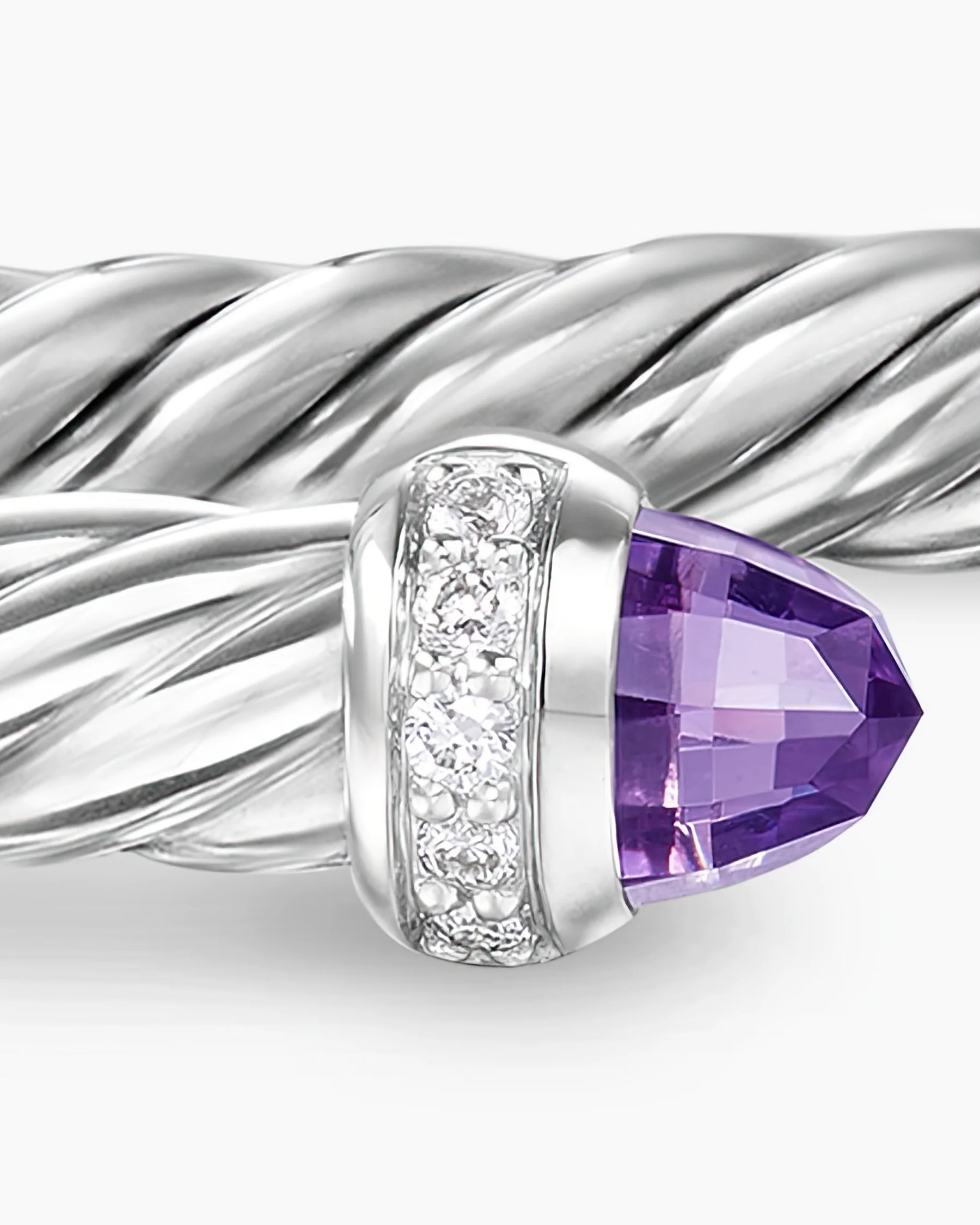 Cable Flex® Bracelet in Sterling Silver with Amethyst and Diamonds, 4mm 63 Cable Flex® Bracelet in Sterling Silver with Amethyst and Diamonds, 4mm