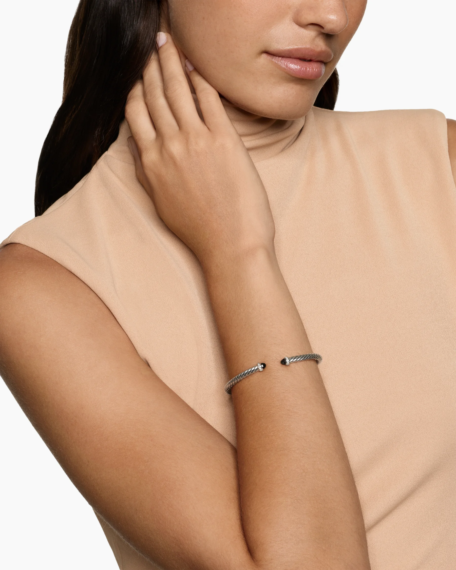 Cable Flex® Bracelet in Sterling Silver with Amethyst and Diamonds, 4mm 66 Cable Flex® Bracelet in Sterling Silver with Amethyst and Diamonds, 4mm