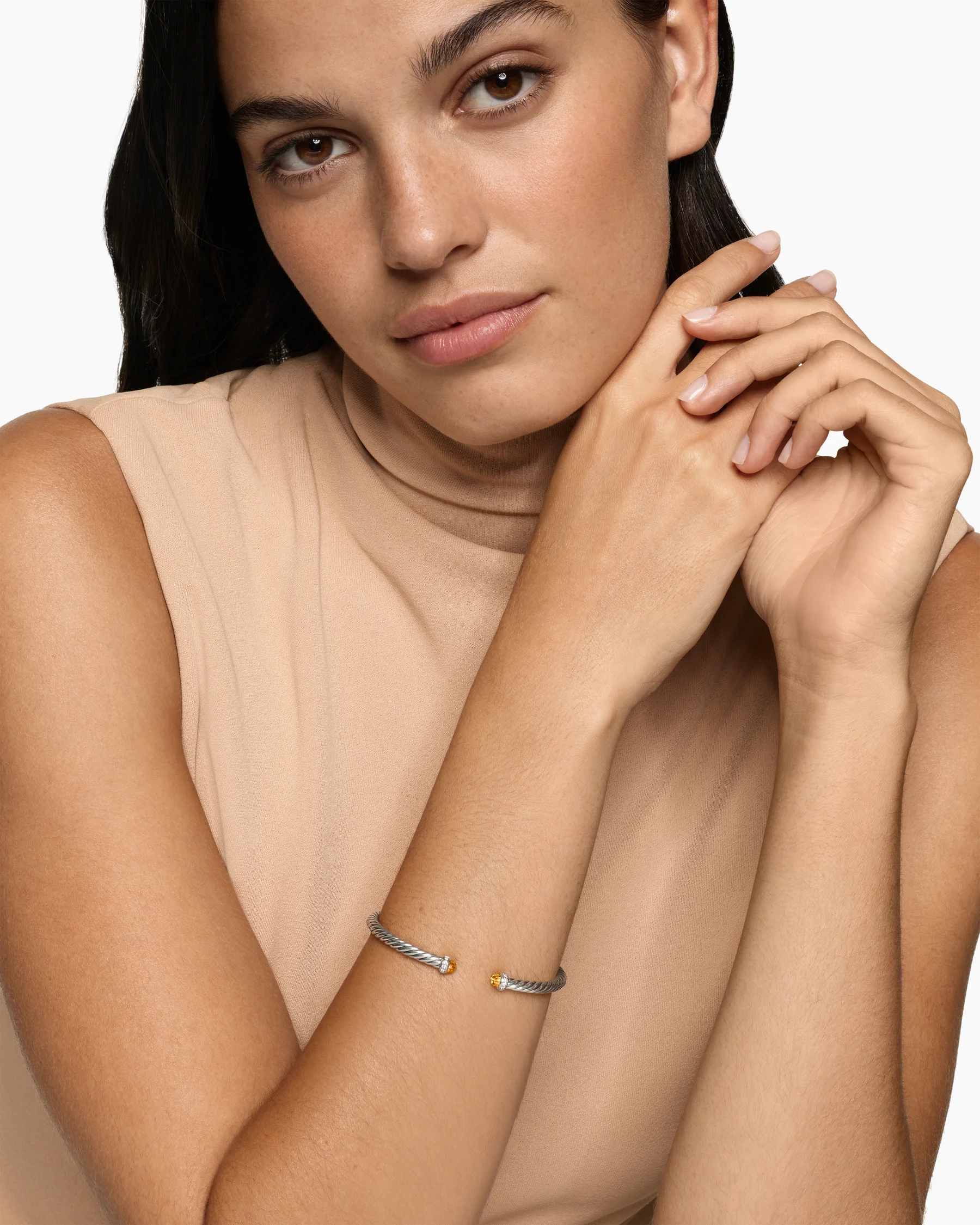 Cable Flex® Bracelet in Sterling Silver with Amethyst and Diamonds, 4mm 80 Cable Flex® Bracelet in Sterling Silver with Amethyst and Diamonds, 4mm
