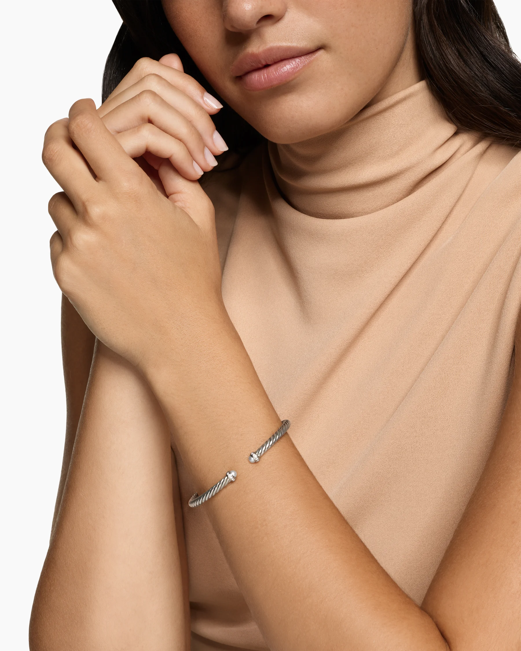 Cable Flex® Bracelet in Sterling Silver with Amethyst and Diamonds, 4mm 94 Cable Flex® Bracelet in Sterling Silver with Amethyst and Diamonds, 4mm