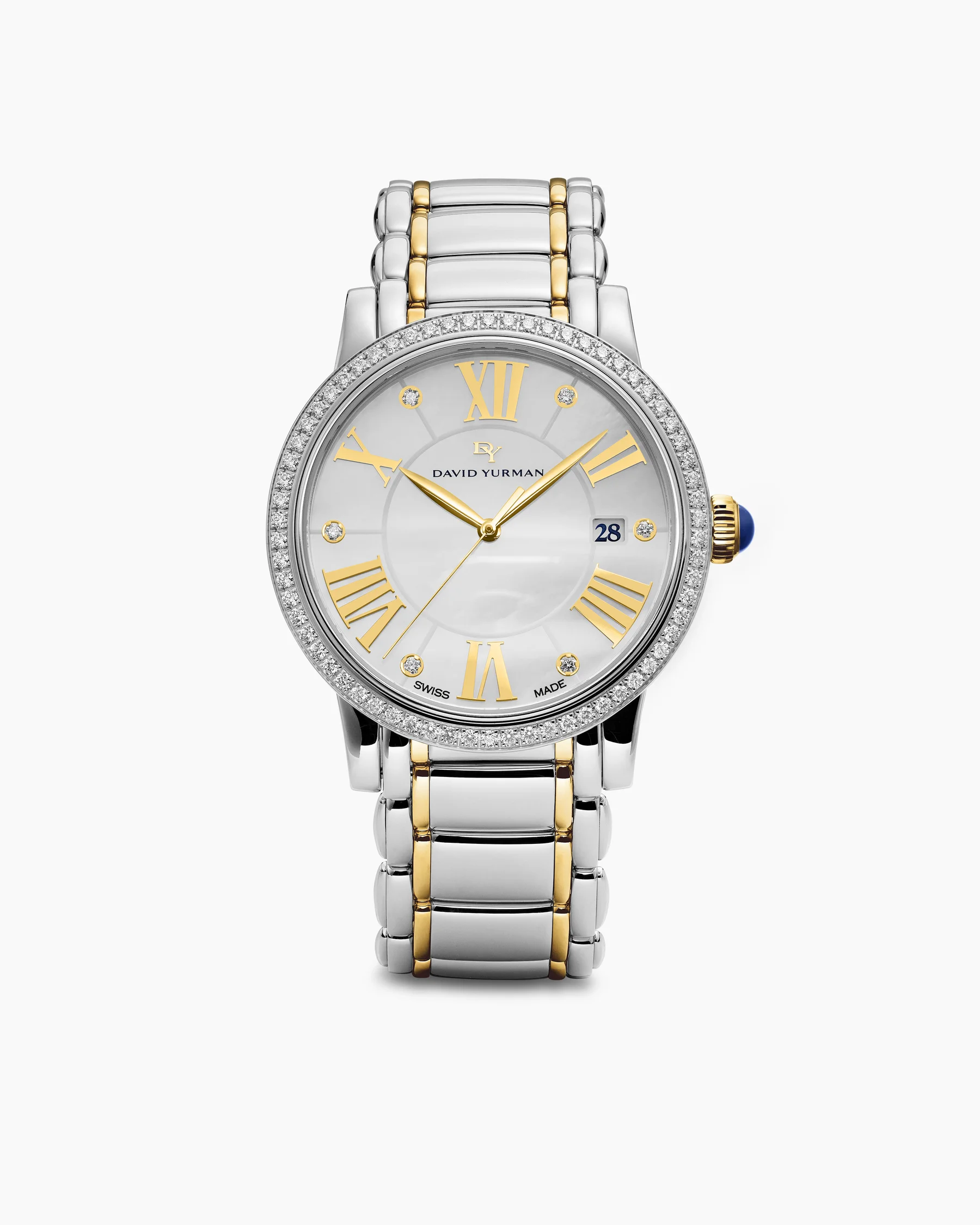 Classic Quartz Watch in Stainless Steel with 18K Yellow Gold and Diamond Bezel, 38mm