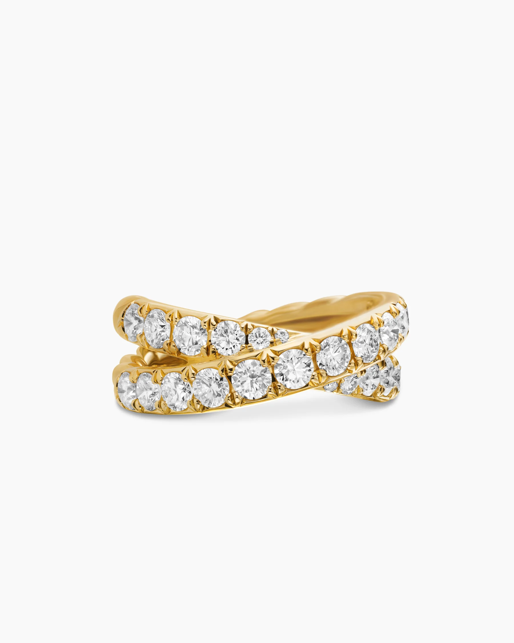 DY Crossover® Band Ring in 18K Yellow Gold with Diamonds, 8mm 1 DY Crossover® Band Ring in 18K Yellow Gold with Diamonds, 8mm