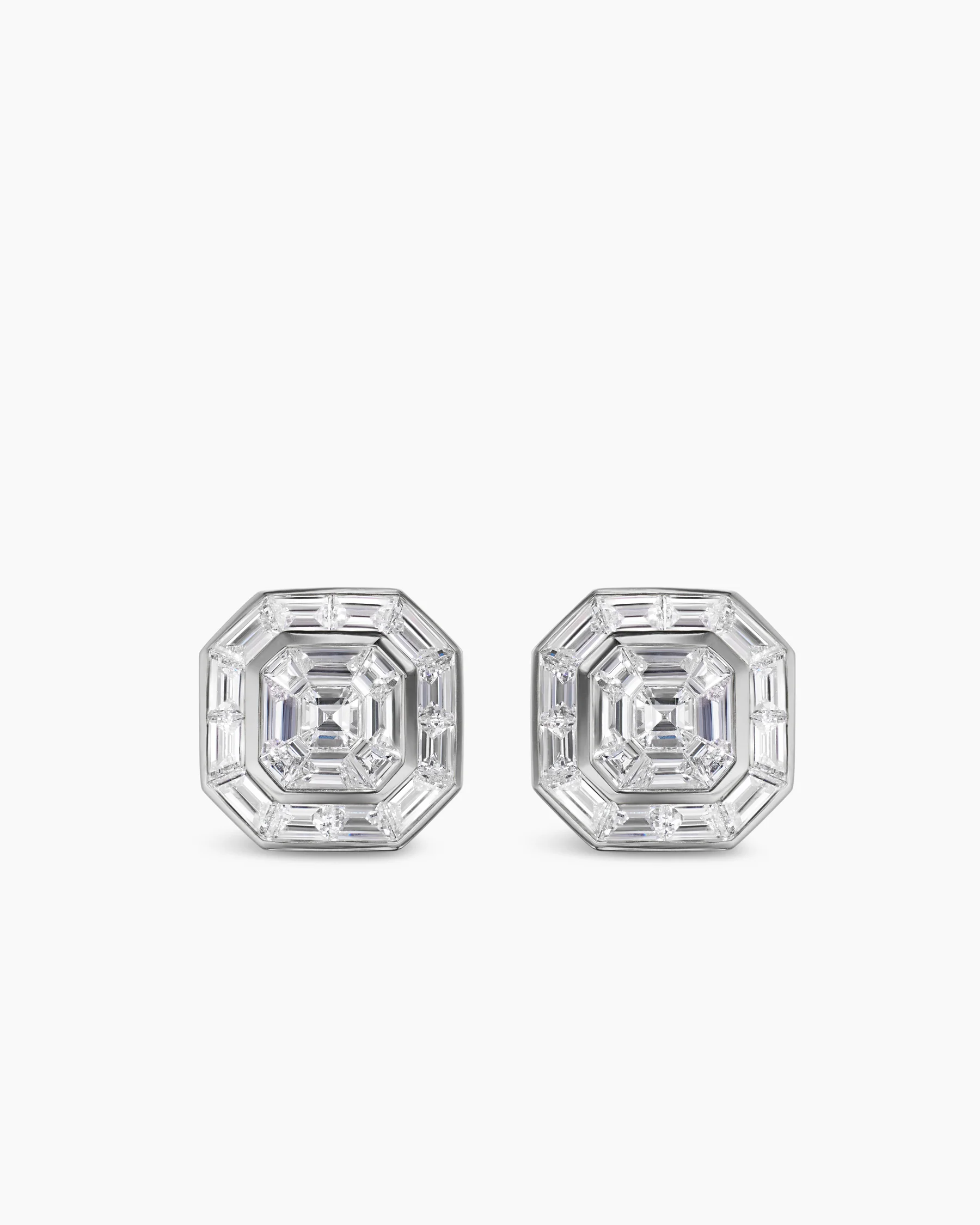 Deco Stud Earrings in Yellow Gold with Diamonds