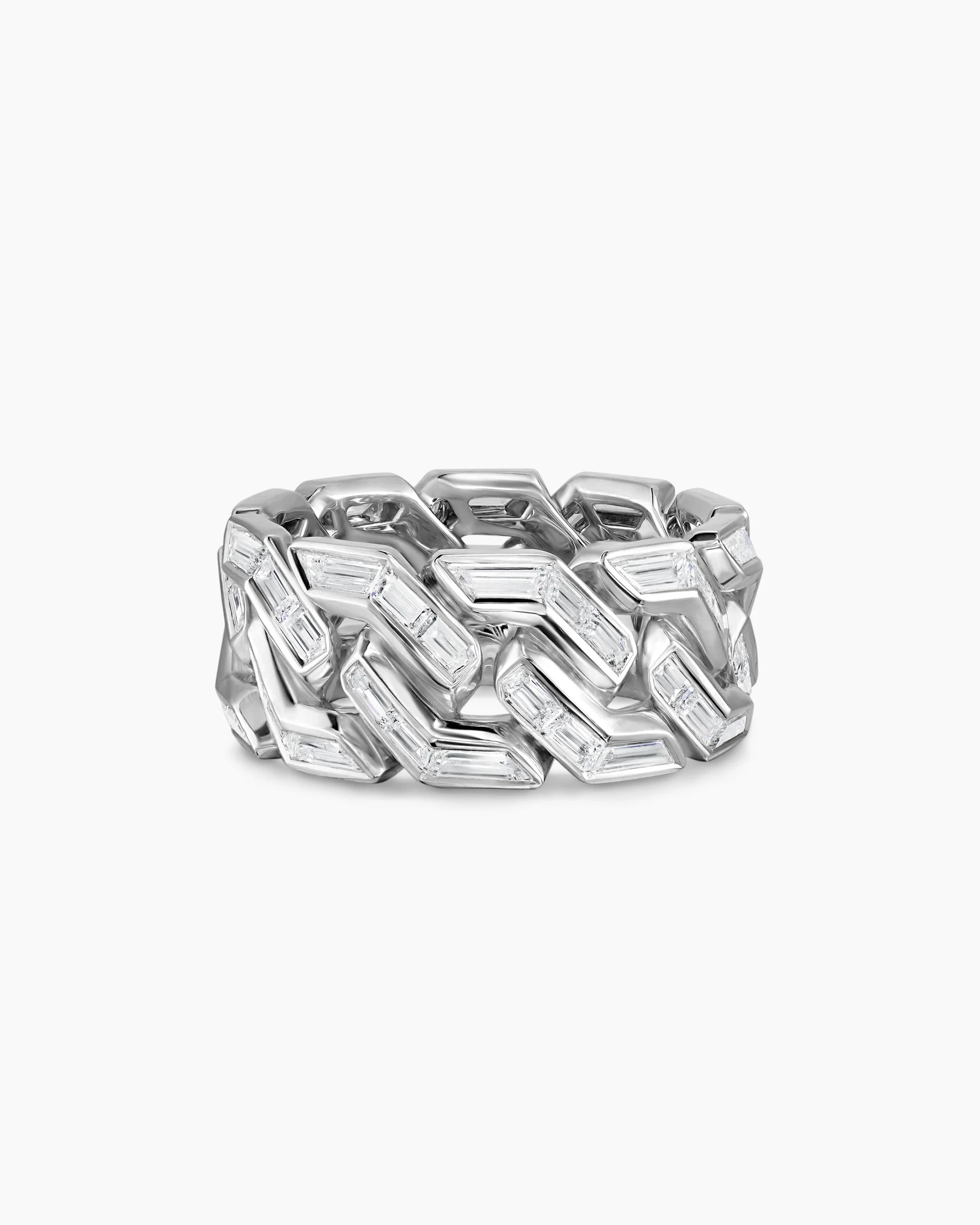Angular Curb Chain Ring in Yellow Gold with Diamonds