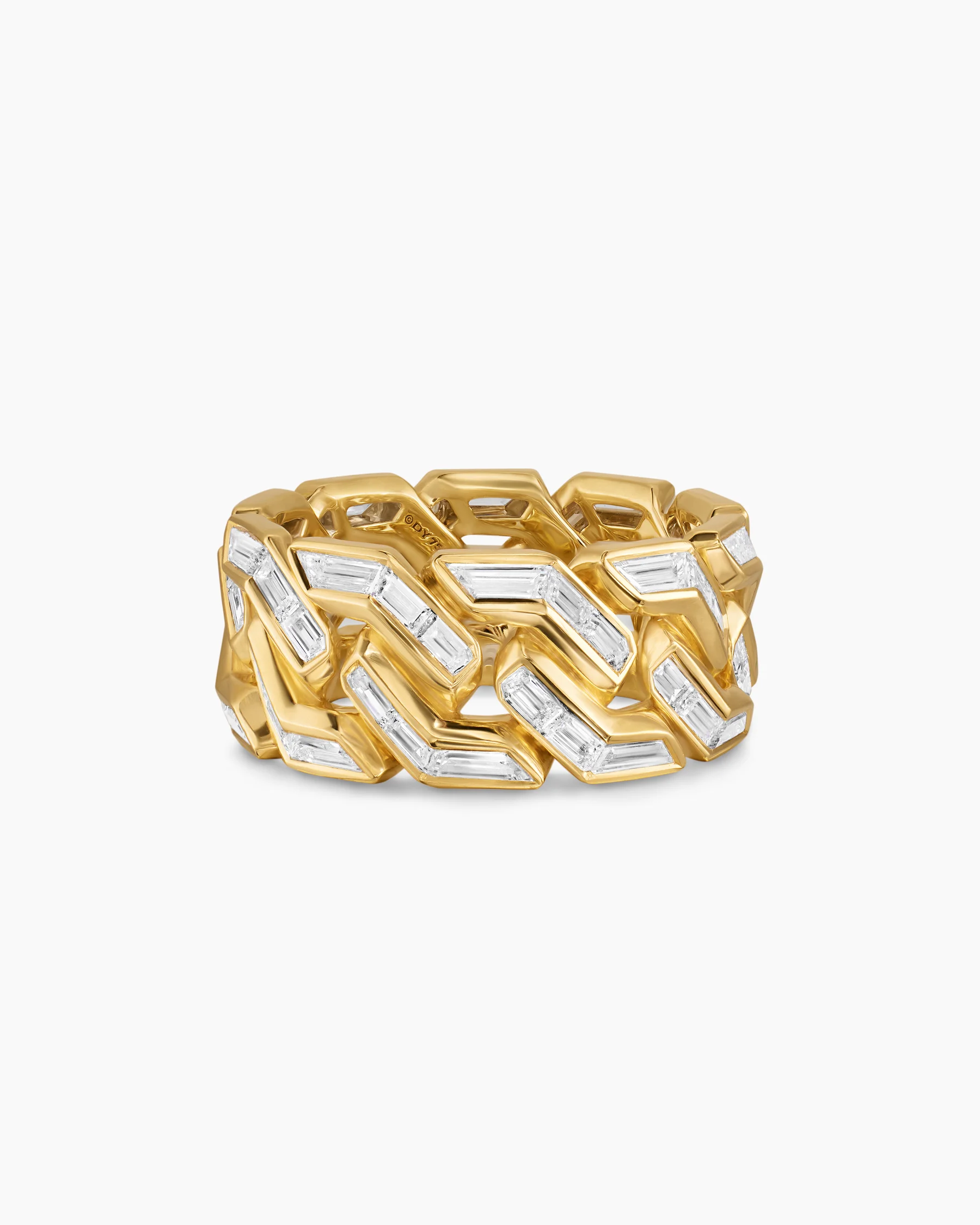 Angular Curb Chain Ring in Platinum with Diamonds